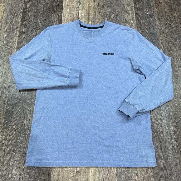 Patagonia Responsible Long Sleeve Tee T-Shirt Fitz Roy Trout Light‎ Blue Men's S - Picture 1 of 10